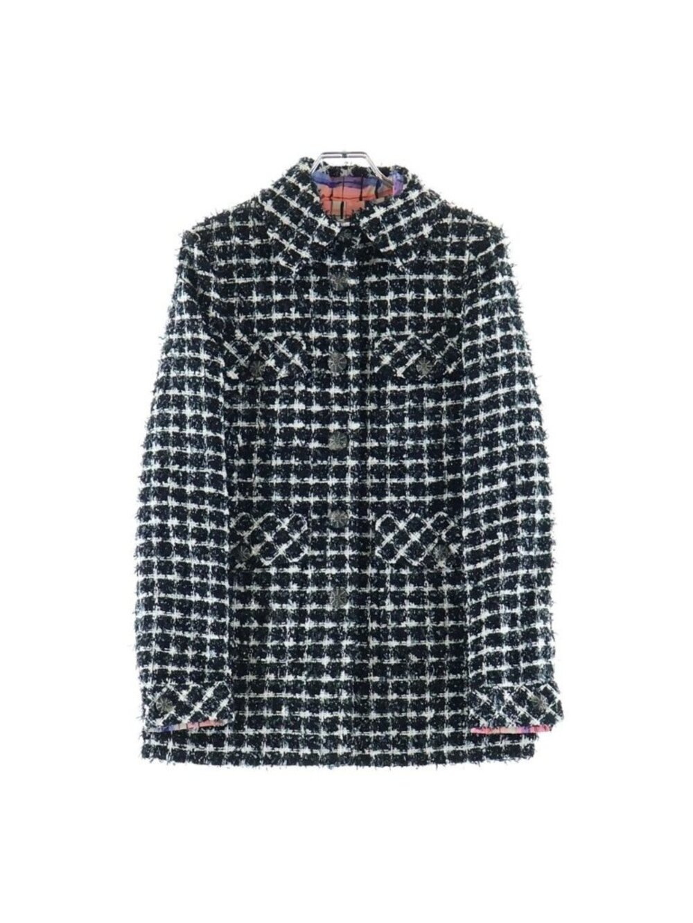 Chanel CC Logo Jacket Tweed Black White